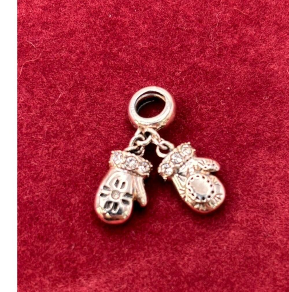 Chamilia Sterling Silver Rhinestone Mittens Bead Dangle Charm #82209